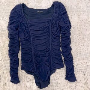 Zara ruched long sleeve bodysuit